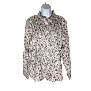 Lands' End Floral Button-Up Long Sleeve Shirt Sz 18 XL No Iron Pinpoint Oxford